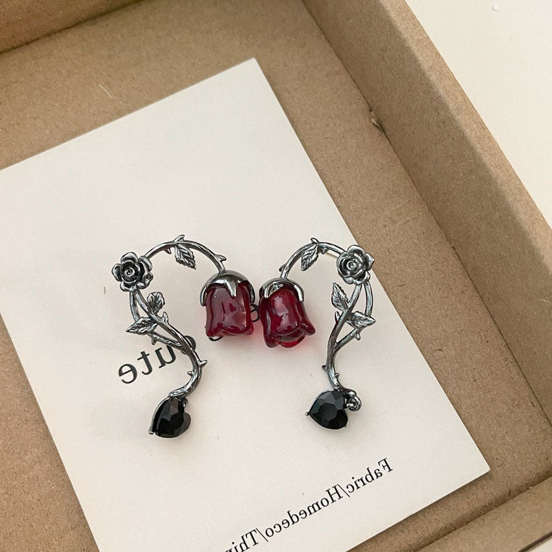 Wholesale Bramble Rattan Red Rose Alloy Earrings